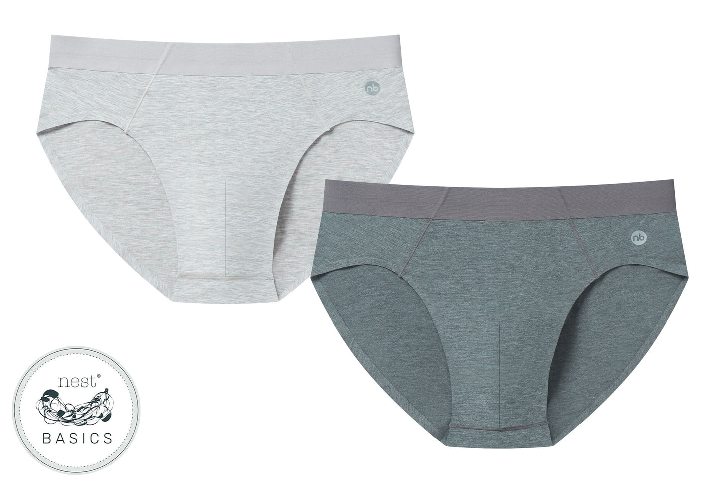 Men's Basics Briefs (Bamboo Spandex, 2 Pack) - Charcoal And Grey